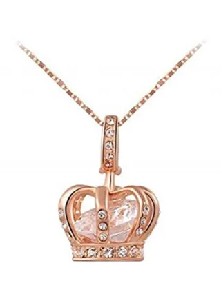 Rose Gold Plated with Austrain Crystals Princess Crown Pendant Necklace 