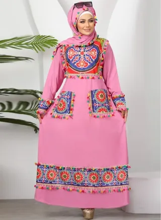 Praying Dress Made of Anti-Shrink Treated Cotton With a Separate Large Veil ,Pink 