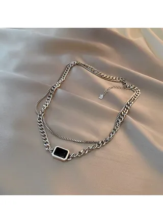 Double Layer Black Element Titanium Steel Necklace 