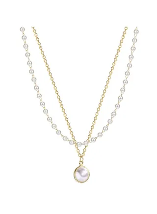 Double Pearl Titanium Steel Necklace 