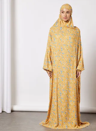 Praying Dress With Floral Prints And With Attached Veil 