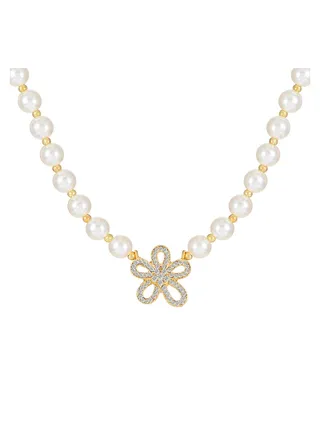 French Baroque Pearl Flower Necklace 
