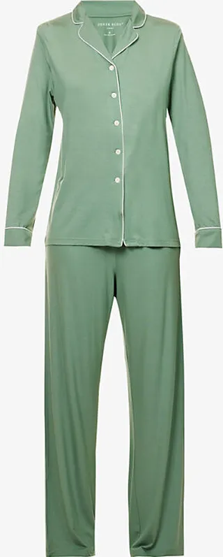 Womens Green Lara Long-sleeved Stretch-woven Pyjama set