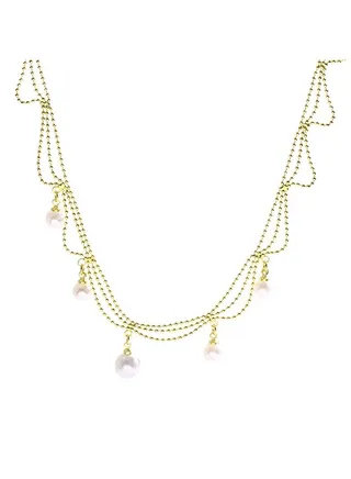 Vintage Pearl Titanium Steel Necklace Gold Tone Plated 