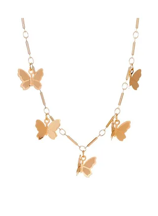 Butterfly Tassel Necklace Gold Tone Plated 