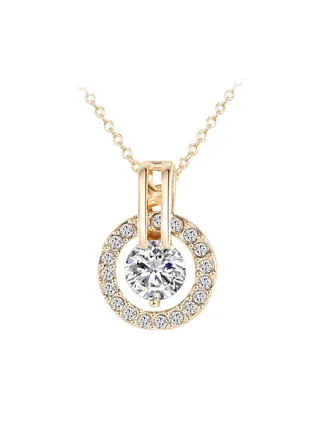 18 Karat Gold Plated Austrian Crystal Circle Pendant Necklace 