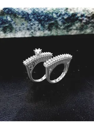 Twins Ring Platinum Plated For Women With Zircon Stone - Silver 