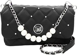 Quilted Faux Leather & Faux Pearl Shoulder Bag