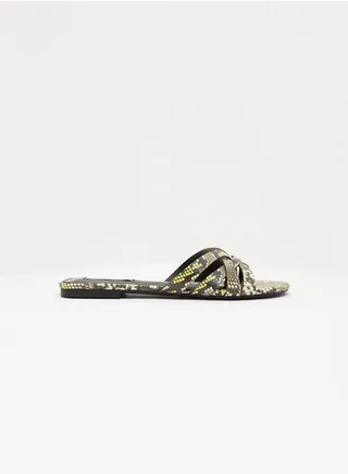 Bexley Mesh Design Slides Black/Beige/Green 