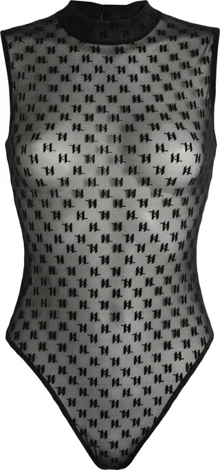 Kl Monogram Flock Body Lingerie Bodysuit Black