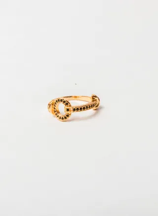 Chinese Gold Ring with Black Zircon Stones-Size 7 US/Size 17 
