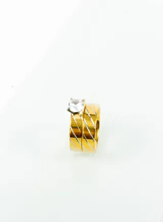 Stainless Steel Twins Ring with crystal stone gold size 7 US/Size 17 