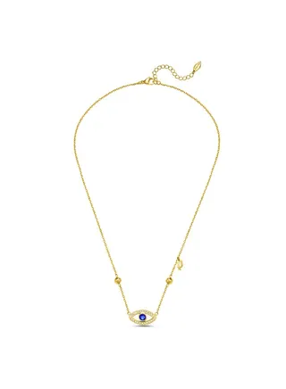 Eye Gold Plated Ladies Necklace With Blue and White Crystals 450+50MM - PEJLN0003104 