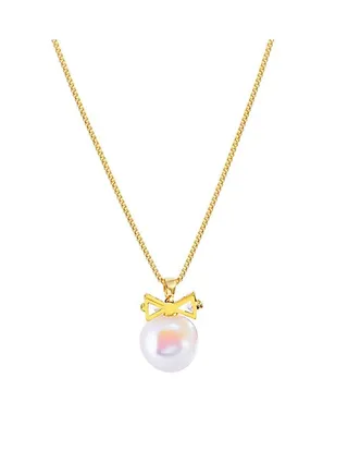 Bow Pearl Necklace Gold Tone Plated 