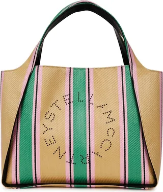 Stella McCartney Stella Logo Striped Logo Raffia Tote