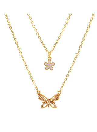 Double Layer Flower Butterfly Clavicle Chain 