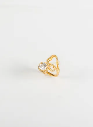 Chinese Gold Ring with zircon stone and Crystal Clear  Heart Stone Size 7 