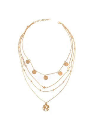 Multi-Layered Vintage Star Disc Hollow Necklace 
