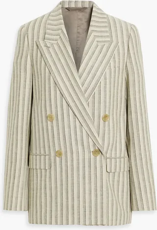 Double-breasted striped wool and cotton-blend tweed blazer