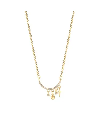 Curved Moon Zircon Titanium Steel Necklace 