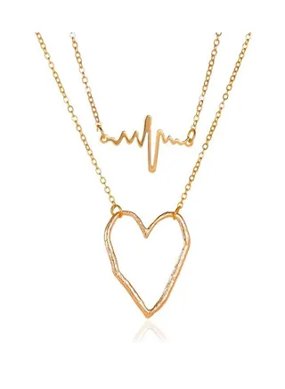 Double Layered Heart Element Necklace Sweater Chain 