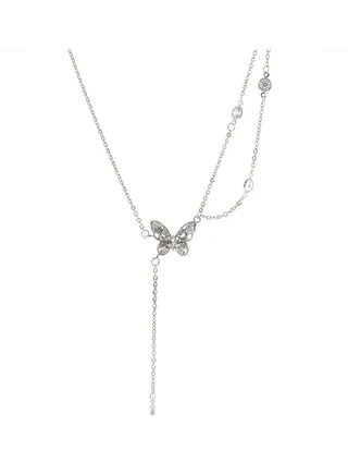 Butterfly Tassel Zirconia Necklace 