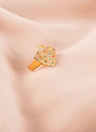 Chinese Gold Multi Colored Zirconic Heart Ring Size 9/19 