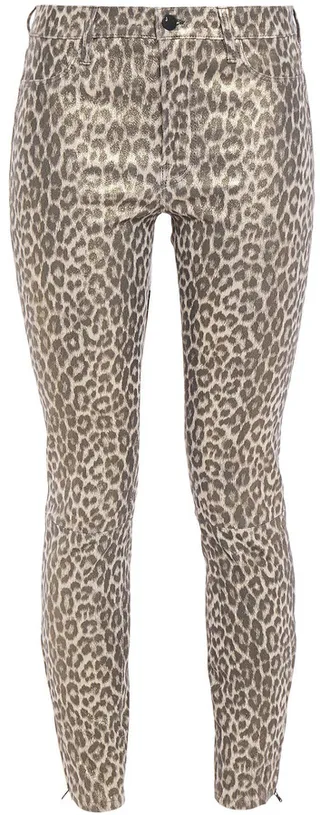 L8001 leopard-print stretch-leather skinny pants