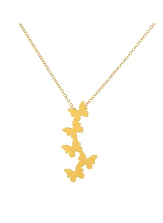 Vintage Butterfly Element Titanium Steel Necklace Gold Tone Plated 