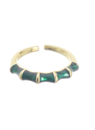 Gold Ring with Green Zircon Stones Free Size 