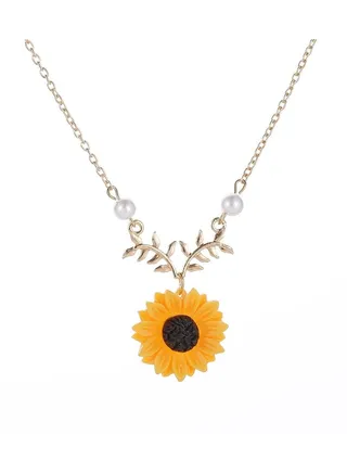 Pearl Sunflower Titanium Steel Necklace 