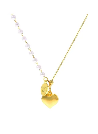Love Element Pearl Metal Chain Stitching Necklace 