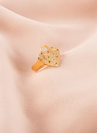 Chinese Gold Multi Colored Zirconic Heart Ring Size 7/17 