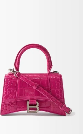 Hourglass Xs Crocodile-effect Leather Bag