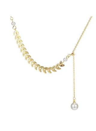 Wheat ear stitching pearl element titanium steel necklace 