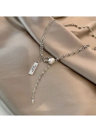Silver Pearl Rhodium Plated Titanium Necklace Pendant 