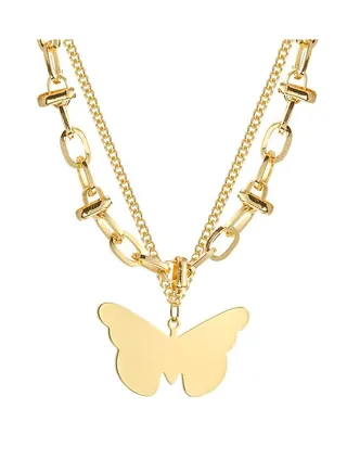 Double Layered Butterfly Element Titanium Steel Necklace 