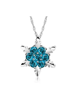 Silver Plated Blue Snowflake Diamond Necklace Sweater Chain 
