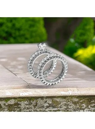 Twins Ring Platinum Plated For Women With Zircon Stone - Silver 
