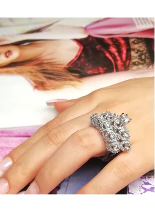 Twins Ring Platinum Plated For Women With Zircon Stone - Silver 