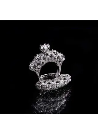 Twins Ring Platinum Plated For Women With Zircon Stone - Silver 