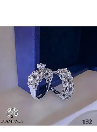 Twins Ring Platinum Plated For Women With Zircon Stone - Silver 
