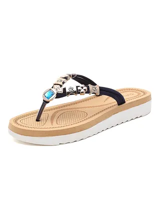 Beaded Rhinestone Slipper Blue 