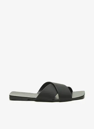 Womens Floral Bella Solid Slip-On Cross Strap Slide Sandals 
