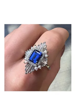 Blue Sapphire And Pearl Stones Ring 