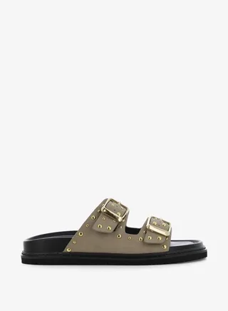 Women's Stud Embellished Slip-On Sandals with Buckles 