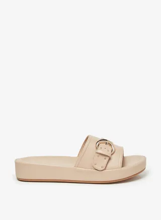 Womens Buckle Embellished Slide Sandals 