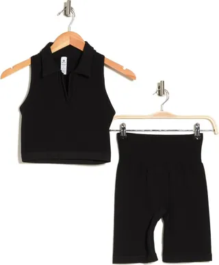 Seamless Baseline Sleeveless Polo & Biker Shorts Set