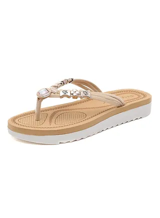 Beaded Rhinestone Slipper Beige 
