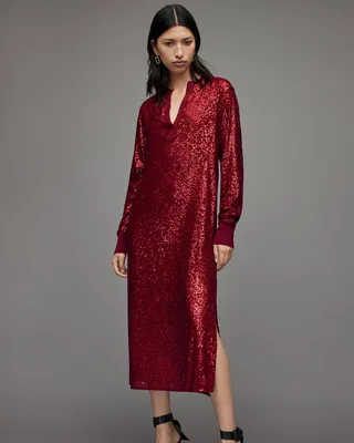 Juela Dia Sequin Dress - Red Bud